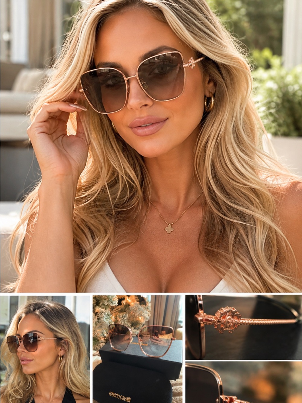Roberto Cavalli Women's Rose Gold Frame Sunglasses with Gradient Lenses